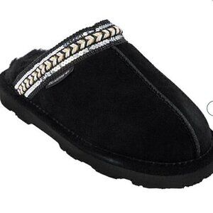 BEARPAW® Tanya Suede Embellished Slipper Mule BLACK 7 M nib